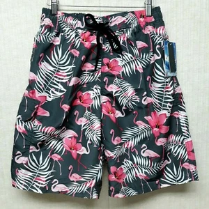 NBN GEAR - Herren Bade-/Boardshorts - GRAU mit PINK FLAMINGOS Design - Größe S - Bild 1 von 8