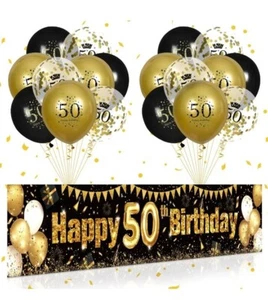 50 & Fabulous Birthday Decorations Black Gold 30 Balloons With Banner 50th Bday - Picture 1 of 10