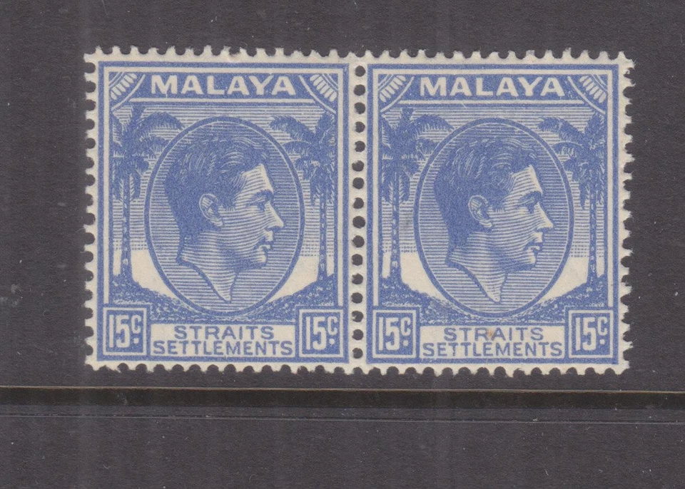 STRAITS SETTLEMENTS, 1941 KGVI 15c. Ultramarino, par sem marca de charneira/LHM., variedades. - Imagem 1 de 1