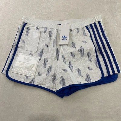 Nuevo con etiquetas Pantalones Cortos Adidas Originales Para Mujer Cintura Alta Bordados Blanco Azul AJ7778 Talla S Foto 1 de 4