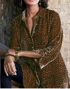 Soft Surroundings Leopard Print Velour Poets Tunic Shirt Size Small - Picture 1 of 12