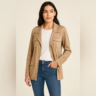 367. Cavalini Original Faux Suede Utility Relaxed Fit Jacket Latte tan Medium - Image 1 of 4