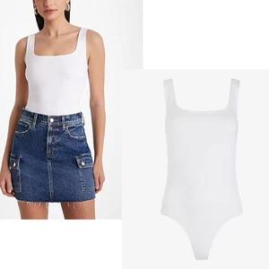 EXPRESS Neu mit Etikett weiß ärmellos Bodykontur quadratischer Ausschnitt Body L - Bild 1 von 14