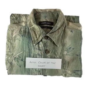 Murano Shirt Adult Large Green White 100% Silk Hawaiian Casual Summer Mens - Picture 1 of 9