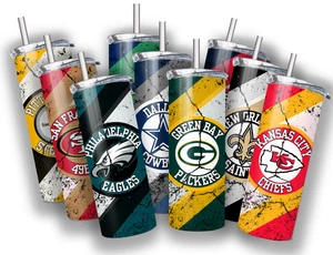 Football Eagle Raven Chief Cowboy 20 OZ STAINLESS STEEL TUMBLER CUP +LID/STRAW - Picture 1 of 33
