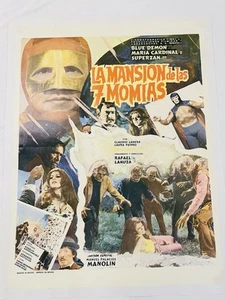 1977 MANSION OF 7 MUMMIES LINEN ORIG 27x37 MOVIE POSTER MEXICAN WRESTLING HORROR - Picture 1 of 16