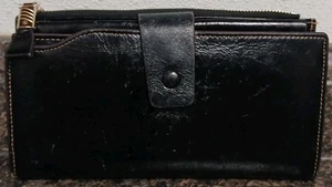 Cartera sobre moneda en efectivo de cuero negro con cierre a presión - 7,5x4 de colección - Imagen 1 de 10