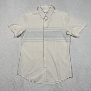 Camisa principal Mizzen para hombre mediana marfil a rayas ajuste manga corta botón elástico - Imagen 1 de 10