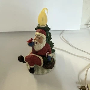 Vintage Santa Claus Table Accent Lamp Christmas Candle Light Night Light w Tree - Picture 1 of 4