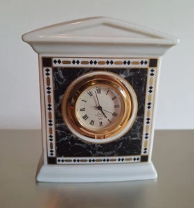 Lenox Forum Marble Clock 41/8”H Ivory Black Gold Needs Battery - Picture 1 of 10