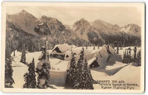 RPPC Rainier National Park, WA PARADISE INN Tatoosh Range Winter 1910s Postcard - Picture 1 of 2