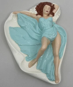 Vintage 1965 Pinup Girl Schmuck Schale Aschenbecher Holland Form von MDW blaues Kleid - Bild 1 von 14