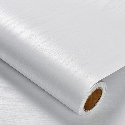 Papel tapiz autoadhesivo de vinilo de grano de madera blanco de 32 pies pegatinas para muebles dormitorio Foto 1 de 4