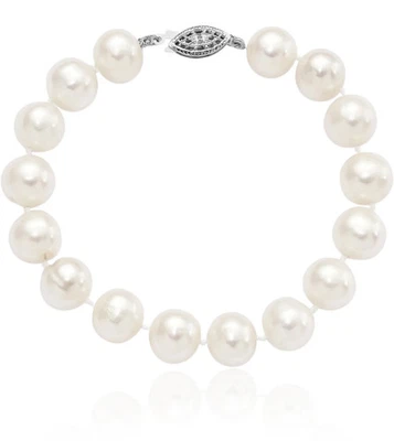 Brazalete de cadena de perlas cultivadas de agua dulce redondas blancas de 10 mm de plata de ley 925 Foto 1 de 4