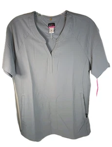 Stretch Gray Koi Lite Women Scrub Top V-Neck Small New Side Open Pockets - Picture 1 of 10