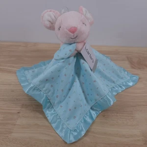 Carter's Pink Mouse Lovey Aqua Blue Floral Satin Trim Baby Security Blanket NWT - Picture 1 of 11