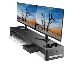Featanty Support Double Moniteur 3 en 1 avec 2 Tiroirs de Mémoire, 1 - Photo 1/7