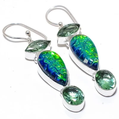 Triplet Fire Opal Gemstone Handmade 925 Sterling Silver Jewelry Earring 2.5" - Image 1 of 4