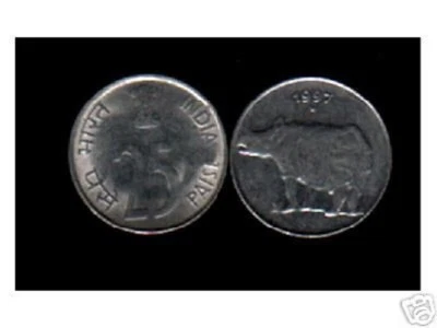 INDIA 25 PAISE KM-54 1988-2003 x 50 Pcs Lot RHINO UNC INDIAN COINS WHOLE SALE - Image 1 of 3