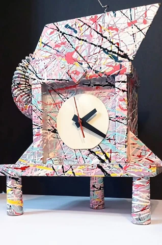 Vtg 1980s Retro Abstract Graffiti Post Modern Large Folk/Pop Art Clock Memphis Cover