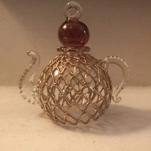 Matt McGhee Glass Ornament Hand Painted Tea Pot Gold Guilt Vtg Germany - Picture 1 of 6