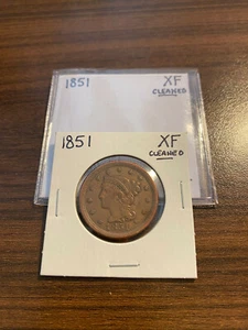 1851-P Braided Hair Large Cent 1C EXTRA FINE (XF) Cleaned  - Picture 1 of 2