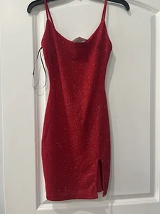 New Windsor Juniors Small Shine Thru Mini Body Con Red Glitter Dress - Picture 1 of 3