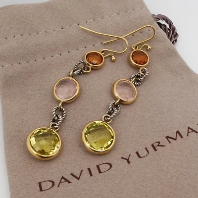 Pendientes colgantes David Yurman de oro amarillo de 18 quilates de plata de ley con múltiples piedras preciosas de 3" Foto 1 de 4