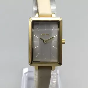 Breda Eva Tank Watch Women 20mm Gold Tone White Leather Band New Battery - Picture 1 of 16