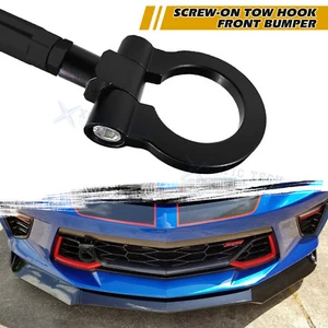 Black Aluminum Sport Racing Style Tow Hook Ring For Chevy Camaro 16-up 6th Gen - Picture 1 of 12