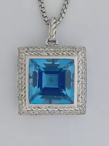 Natural Blue Topaz with Natural Diamond Pendant 925 Sterling Silver - Picture 1 of 4