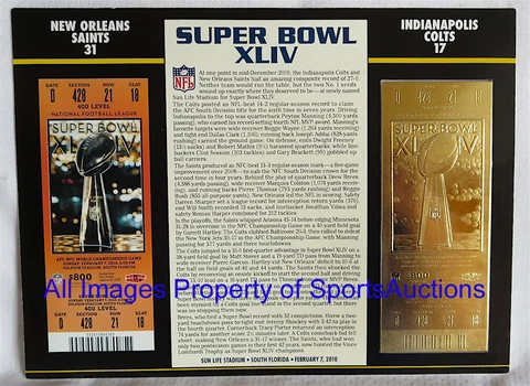 SUPER BOWL 44 NEW ORLEANS SAINTS COLTS Willabee & Ward 22KT GOLD TICKET SB XLIV Cover
