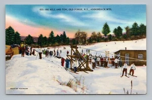 Ski Hill and Tow Old Forge Adirondack Mountains New York UNP Leinen Postkarte M8 - Bild 1 von 2