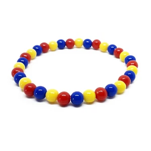Bracciale ROMANIA bandiera rumena blu giallo e rosso con Perle 6mm braccialetto - Foto 1 di 1