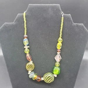 HAND BLOWN ART GLASS Bead Statement Necklace Colorful Boho Ethnic Vintage 8 Inch - Picture 1 of 4