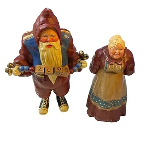 Vintage House of HATTEN Millennium SANTA Y2K 2000 Folk Art & Mrs. Claus Nudelholz - Bild 1 von 6