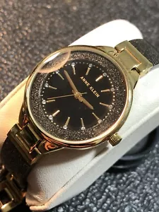 Anne Klein Women’s Watch Gold Tone & Black Bracelet Wristwatch New Battery - Picture 1 of 16
