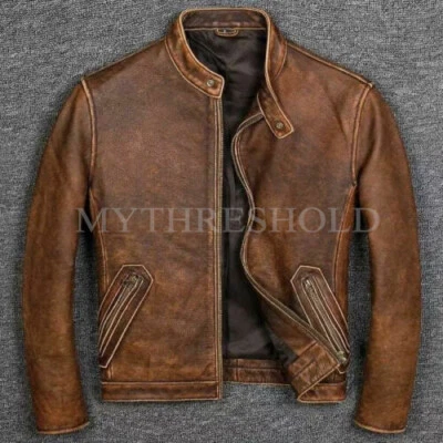 Men's Biker Brown Vintage Motorcycle Distressed Cafe Racer Leather Jacket - Image 1 of 3