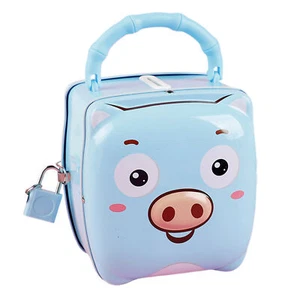 Children's Portable Bank Key Lock Small Cash Box Safe Bank Money Boxes Blue - Picture 1 of 12