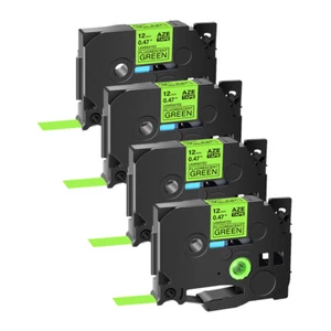 4× Ruban étiqueteuse Compatible avec Brother TZe-D31 Noir sur Vert fluo 0.47" - Zdjęcie 1 z 11