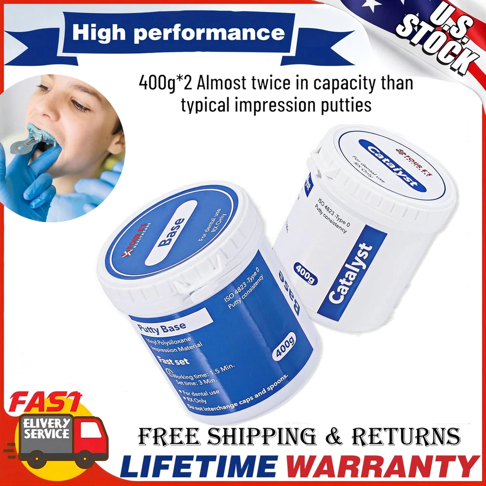ELABPAL 2x 400g (Base + Catalystst) Dental Putty Fast Set PVS VPS Impression Silicon USA