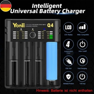 4 Slot LCD Akku Ladegerät USB Charger für Li-ion 3.7v Batterie 18650 21700 26650 - Bild 1 von 4