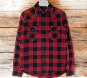 IRON HEART IHSH-127 Extra Heavy Flannel Block Check Western Shirt Red Size S - Picture 1 of 10