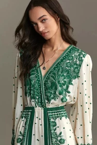 Farm Rio Floral Dot Jumpsuit Anthropologie Flowy Green Scarf Print Size M NEW - Picture 1 of 5