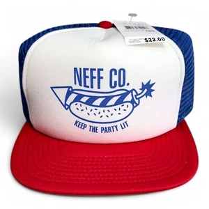 Snapback camionista Neff Suburbia America KEEP THE PARTY LIT rosso bianco blu nuovo con etichette - Foto 1 di 5
