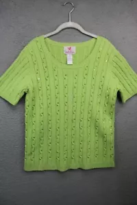 Quacker Factory Lime Green Short Sleeve Sweater-Medium-Sequins - Picture 1 of 10