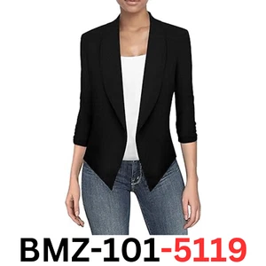 Hybrid & Company Lightweight Open Front Cardigan Classic Ruched Sleeve Blazer, M - Picture 1 of 7
