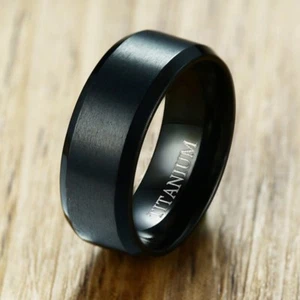 8MM Black Plating Titanium Steel Band Men's Matte Finished Ring Wedding Sz 7-12 - Picture 1 of 8