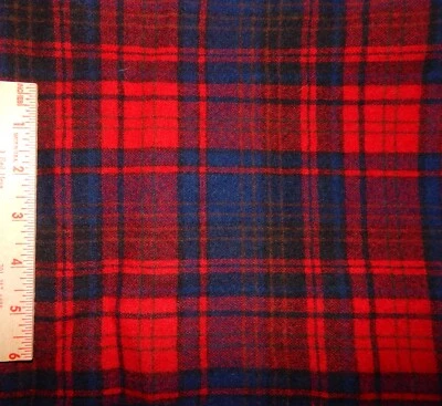 felted wool red blue plaid fabric 8 in X 8 in penny rug making check primitive - Image 1 of 2