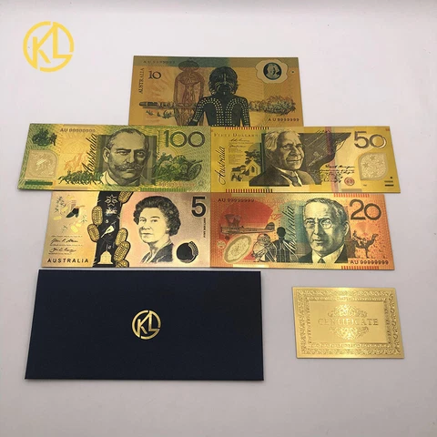5pcs/set Australia Gold Banknote souvenir 100 50 20 10 5 Dollars for nice gift Cover